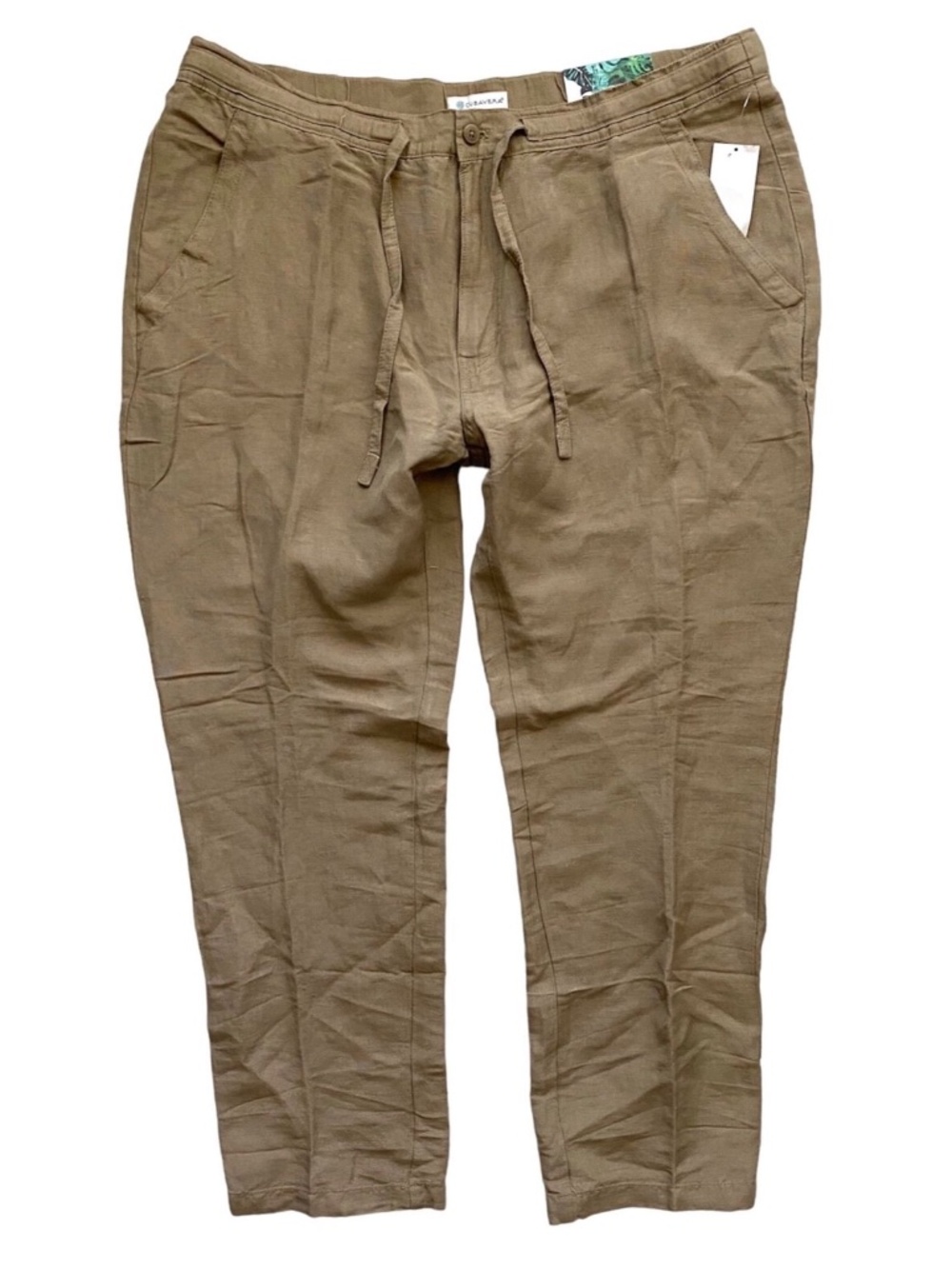 Cubavera Beige Linen Blend New Flat Front Drawstring Pants Slacks 3XB x 32